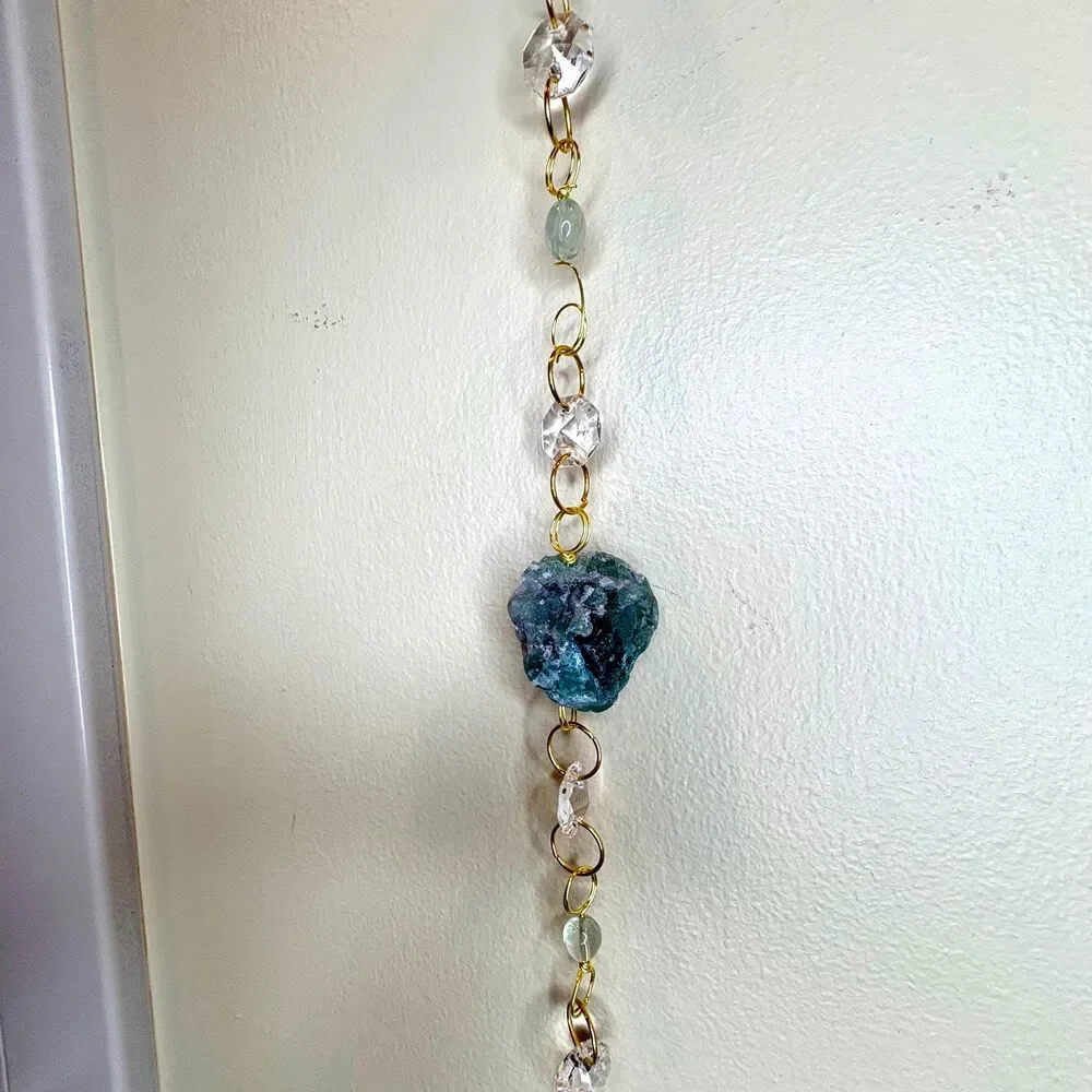Raw Fluorite and Fluorite Bead Gemstone Wall Hanging